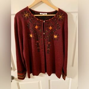 Northstyle Embroidered Alpaca Blend Burgundy Cardigan Sweater Peru XL